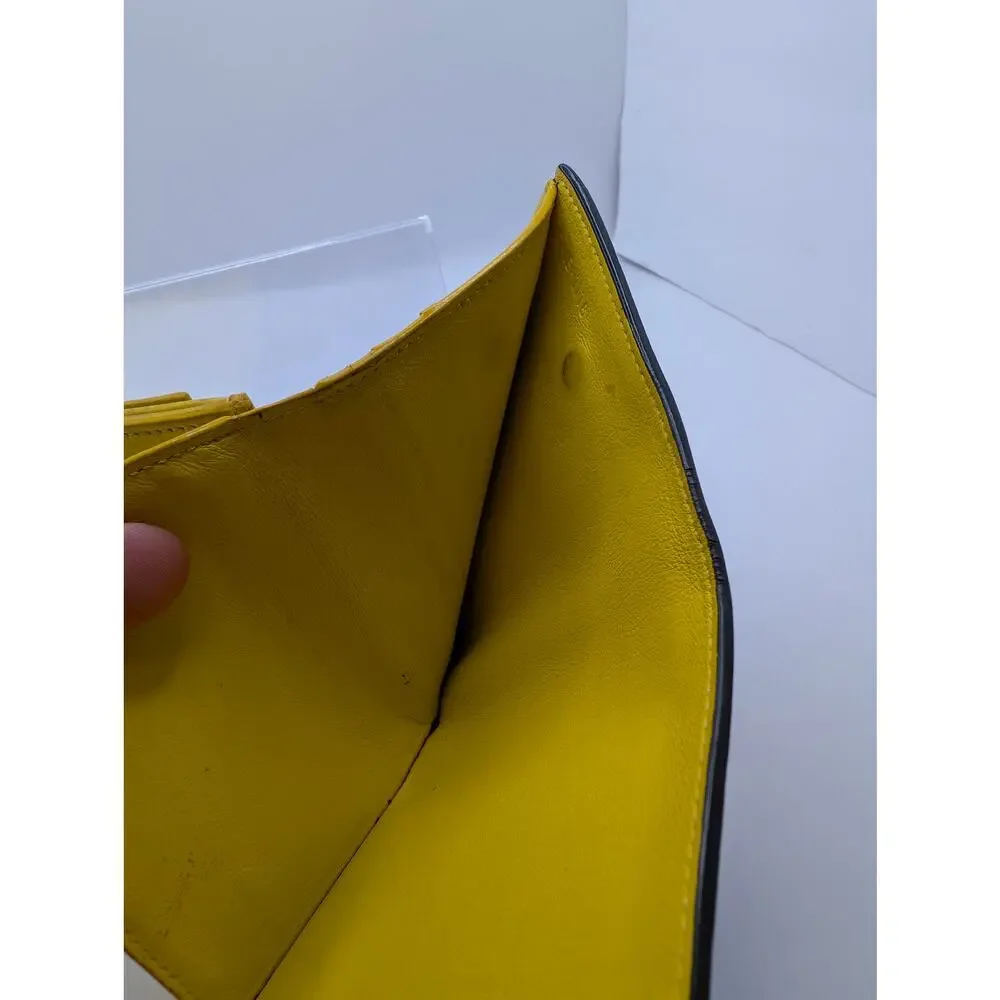 Authentic Céline Compact Trifold Wallet Black Yellow Leather